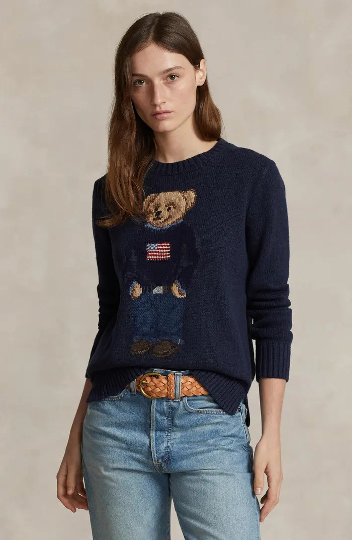 Bear Graphic Cotton & Linen Crewneck Sweater | Nordstrom