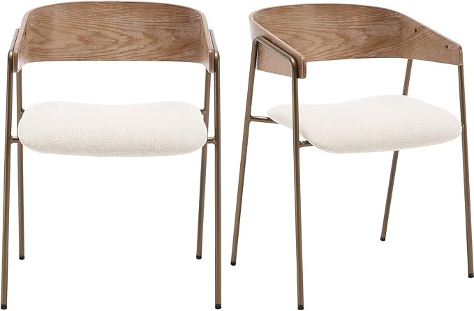 VESCASA Modern Dining Chairs Set of 2 with Bronze Metal Legs, Upholstered Beige Linen Armchairs w... | Amazon (US)