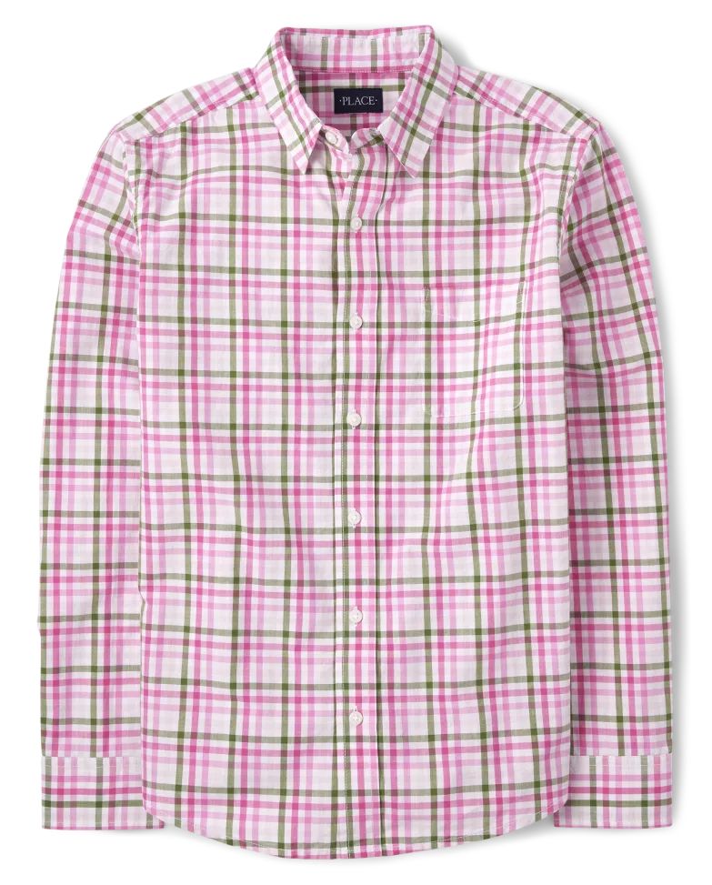 Mens Dad And Me Gingham Poplin Button Down Shirt - caddy pink | The Children's Place