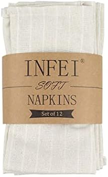 INFEI Soft White Striped Linen Cotton Dinner Cloth Napkins - Set of 12 (40 x 30 cm) - for Events ... | Amazon (US)