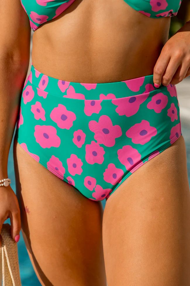 Take A Vacation Green Floral High Waisted Bikini Bottoms | Pink Lily