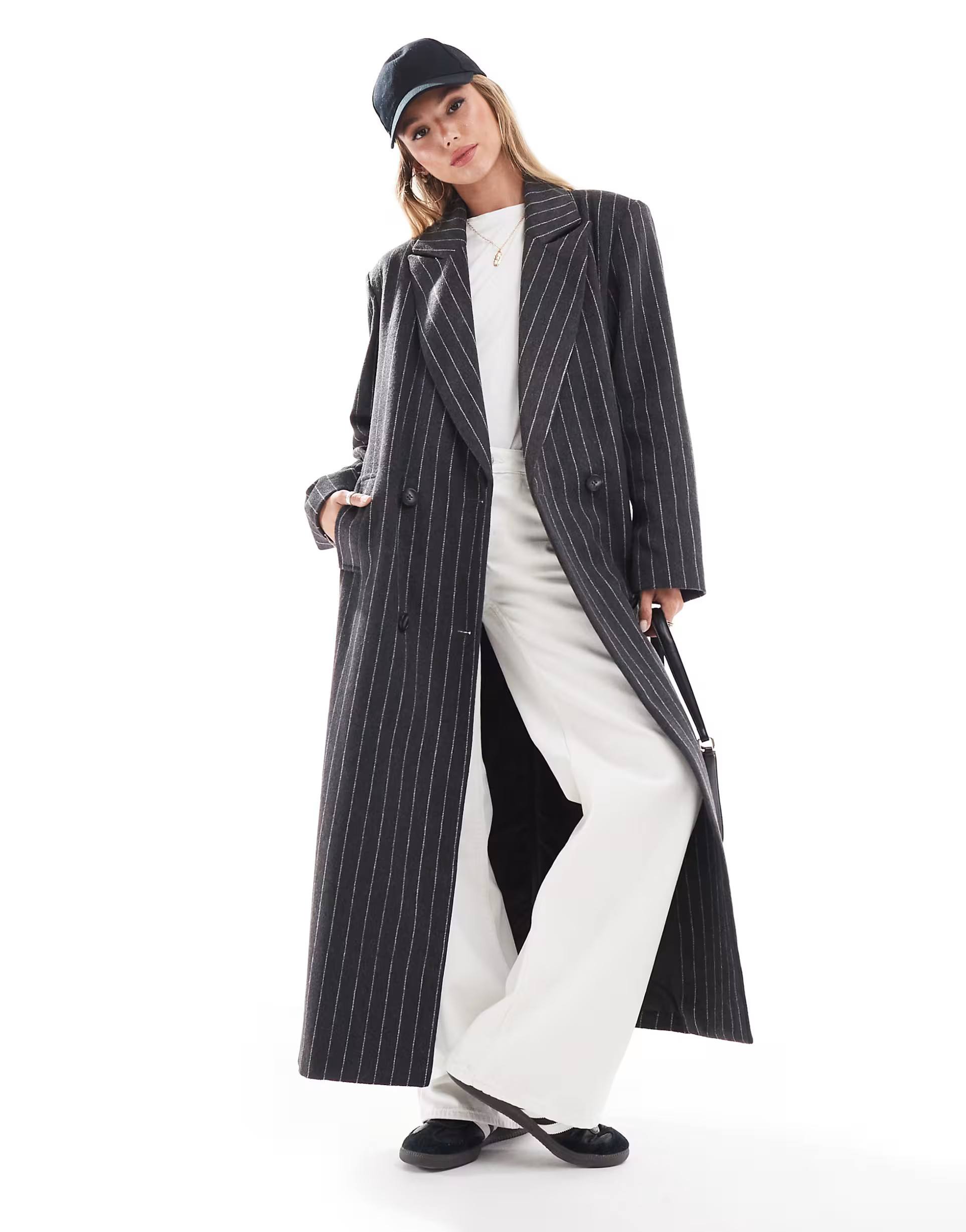 Pretty Lavish pinstripe coat in charcoal gray | ASOS | ASOS (Global)