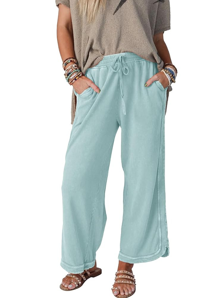 Gnveub Women's Yoga Pants Lightweight Wide Leg Sweatpants High Waisted Drawstring Loose Lounge Pa... | Amazon (US)