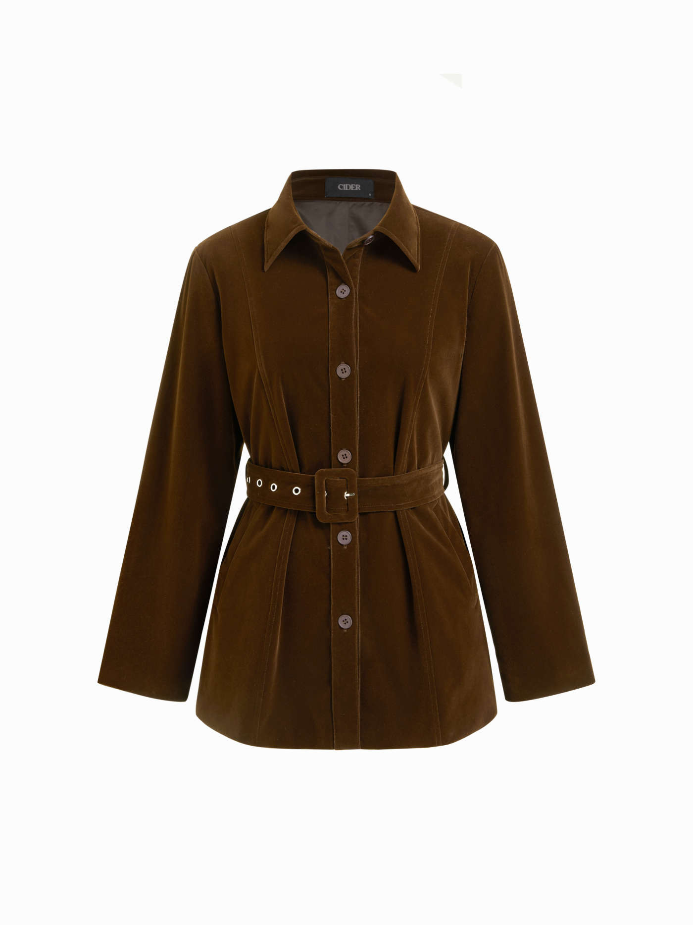Suede Suede Collar Long Sleeve Jacket With Belt For Daily Casual | Cider