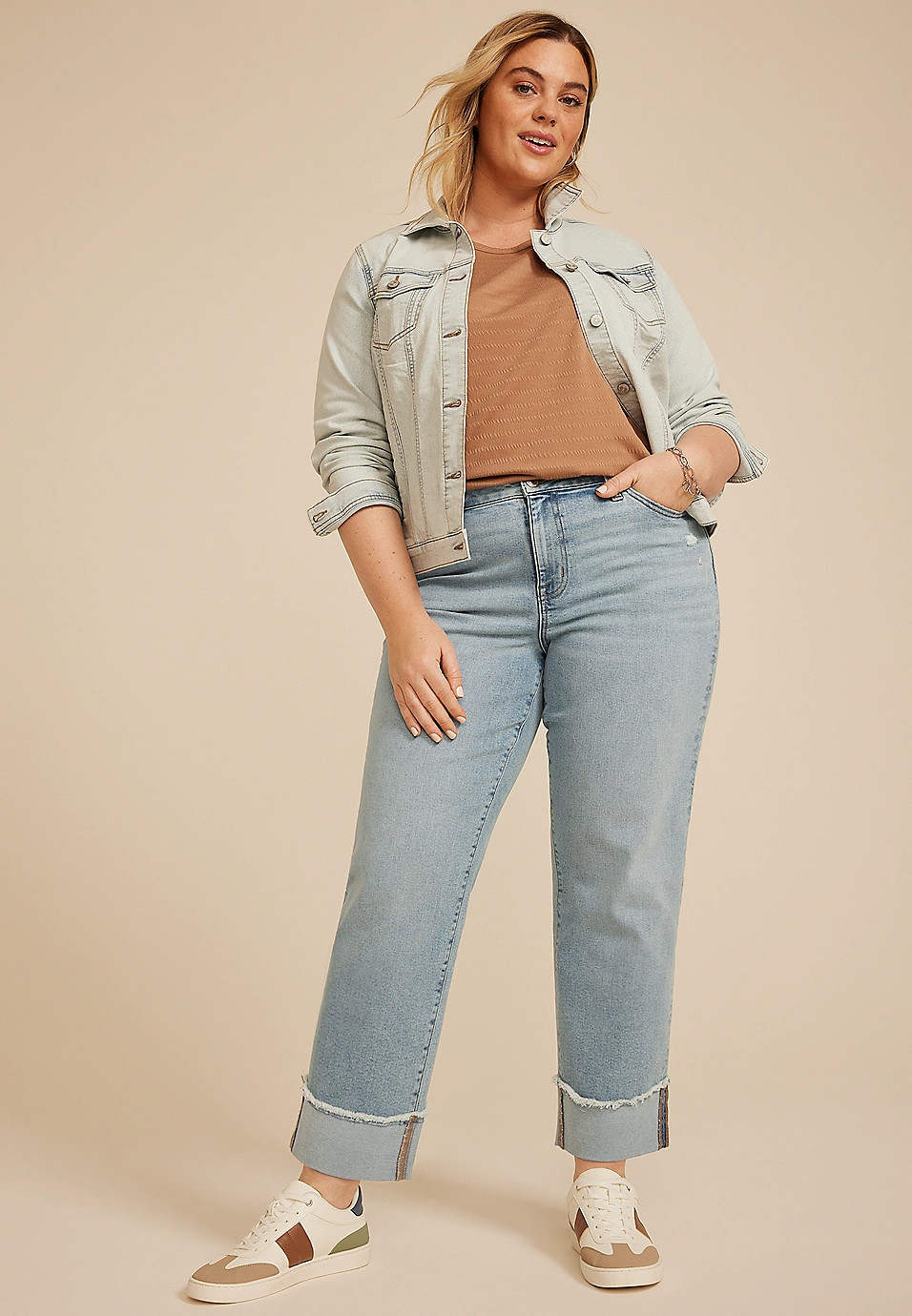 Plus Size m jeans by maurices™ High Rise Relaxed Straight Frayed Hem Ankle Jean | Maurices