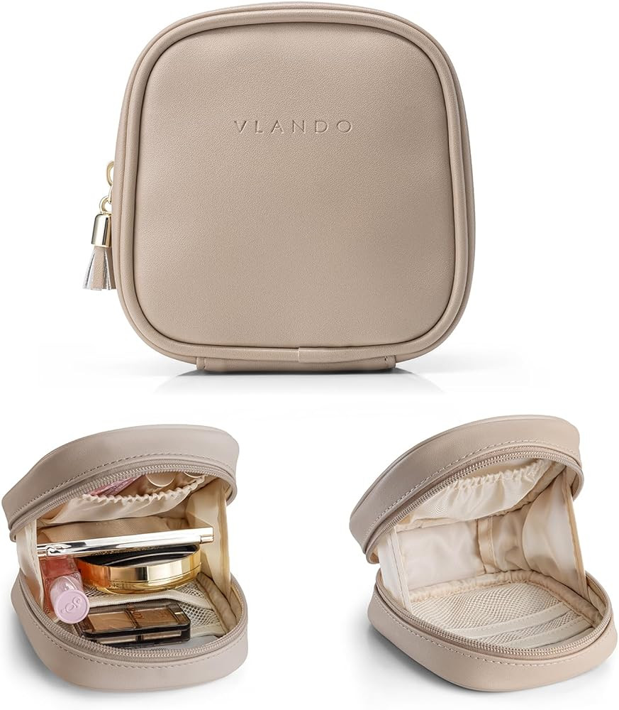 VLANDO Mini Makeup Bag, Small Makeup Bag for Purse with Slip-in Pockets, Portable Travel Toiletry... | Amazon (US)