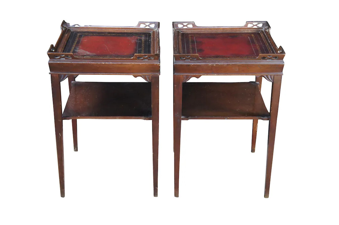 2 Superior Table Mid Century Mahogany Tiered Tooled Leather Side Tables Stands | Etsy (US)