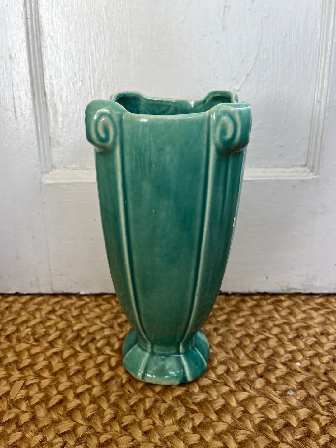 Mccoy Pottery 1940s Turquoise Aqua Scroll Vase Mid Century - Etsy | Etsy (US)