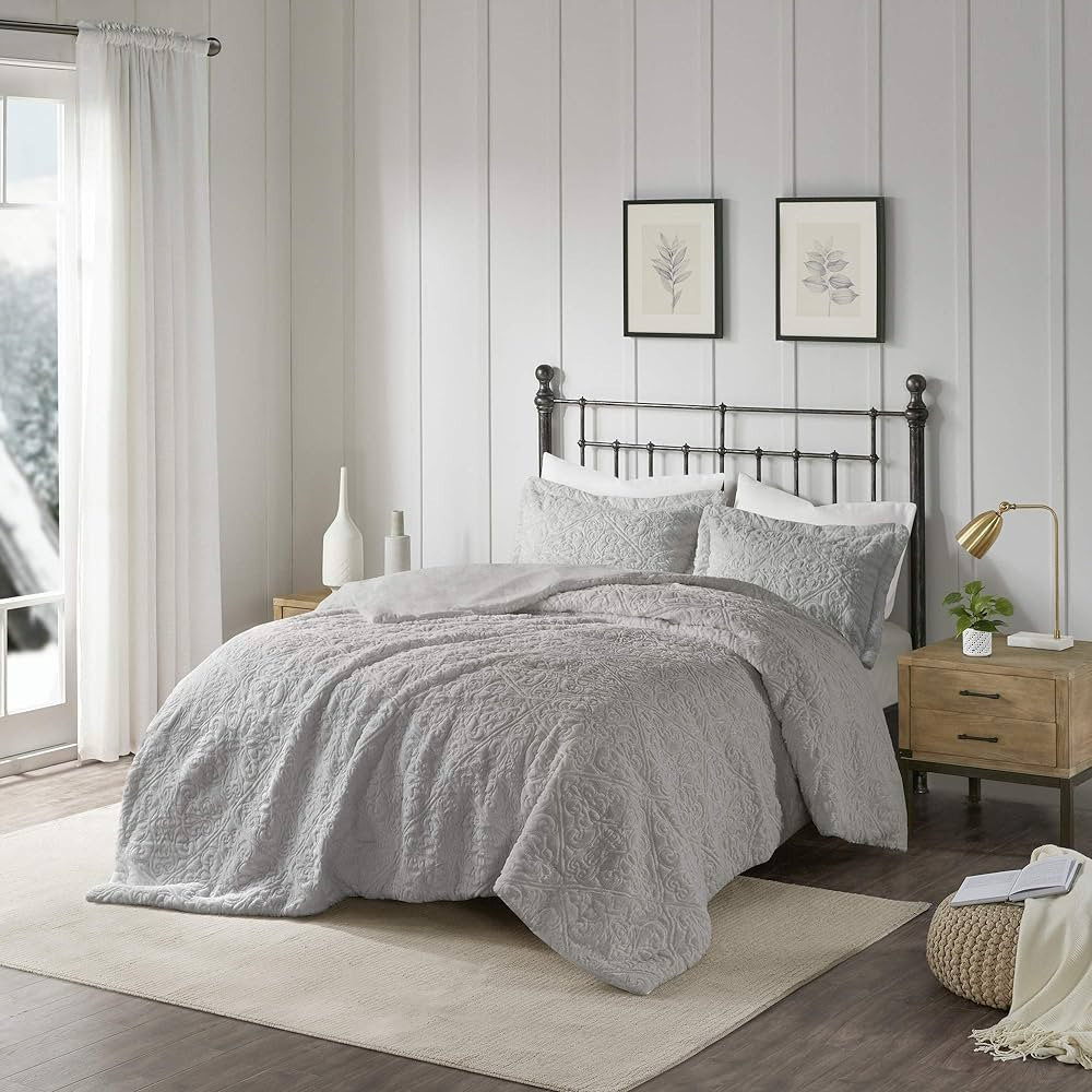 Madison Park Bismarck Full/Queen Size Bed Comforter Set - Grey, Embroidered Medallion – 3 Piece... | Amazon (US)