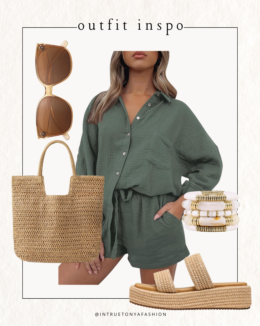 Beach vacation outfit idea — 2 piece set, sandals, beach tote bag, sunglasses, and stacked bracelets




Spring break outfit
Vacation outfit beach
Travel outfit 
Vacay outfit 
Resort wear 

#LTKootd #LTKFindsUnder50 #LTKSaleAlert