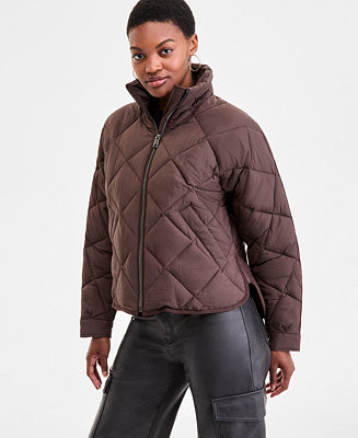 Women's Cropped Diamond Quilted A-Line Jacket | Macy's