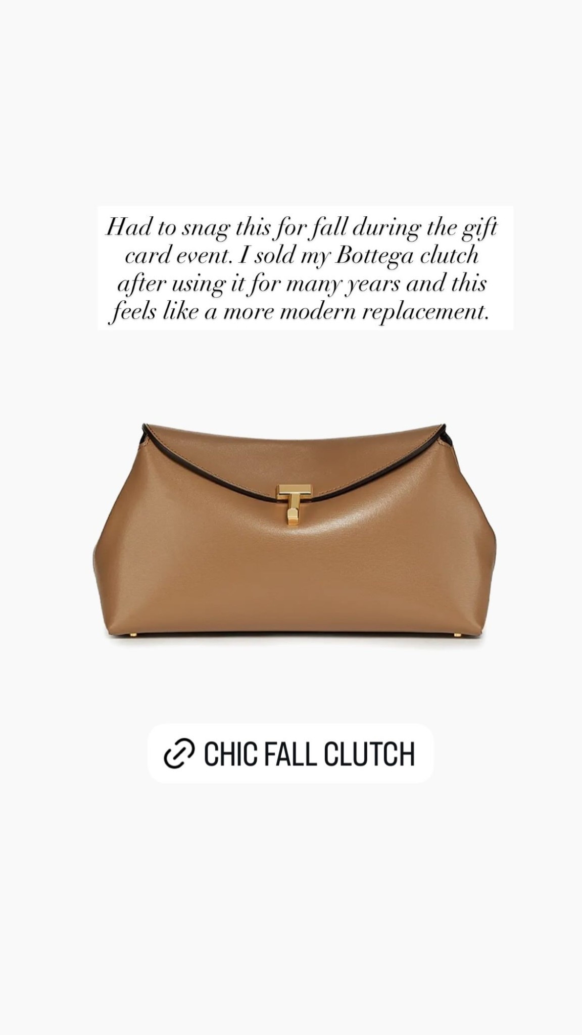 Had to snag this for fall during the Saks gift card event. I sold my Bottega clutch after using it for many years and this feels like a more modern replacement. Toteme clutch. 

#LTKItBag #LTKSeasonal #LTKSaleAlert