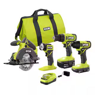 RYOBI ONE+ 18V Cordless 4-Tool Combo Kit with 1.5 Ah Battery, 4.0 Ah Battery, and Charger PCL1400... | The Home Depot