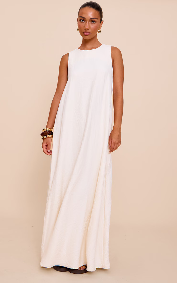 Cream Textured Boat Neck Column Maxi Dress | Dresses | PrettyLittleThing UK