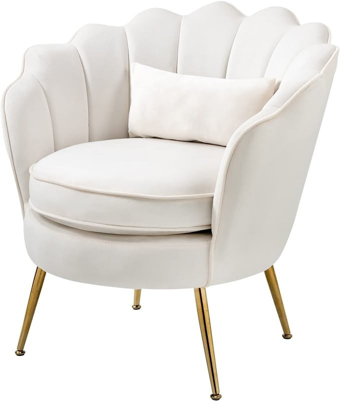 WQSLHX White Barrel Velvet Chair with Lumbar Pillow for Bedroom, Accent Chair Mid Century Modern... | Amazon (US)