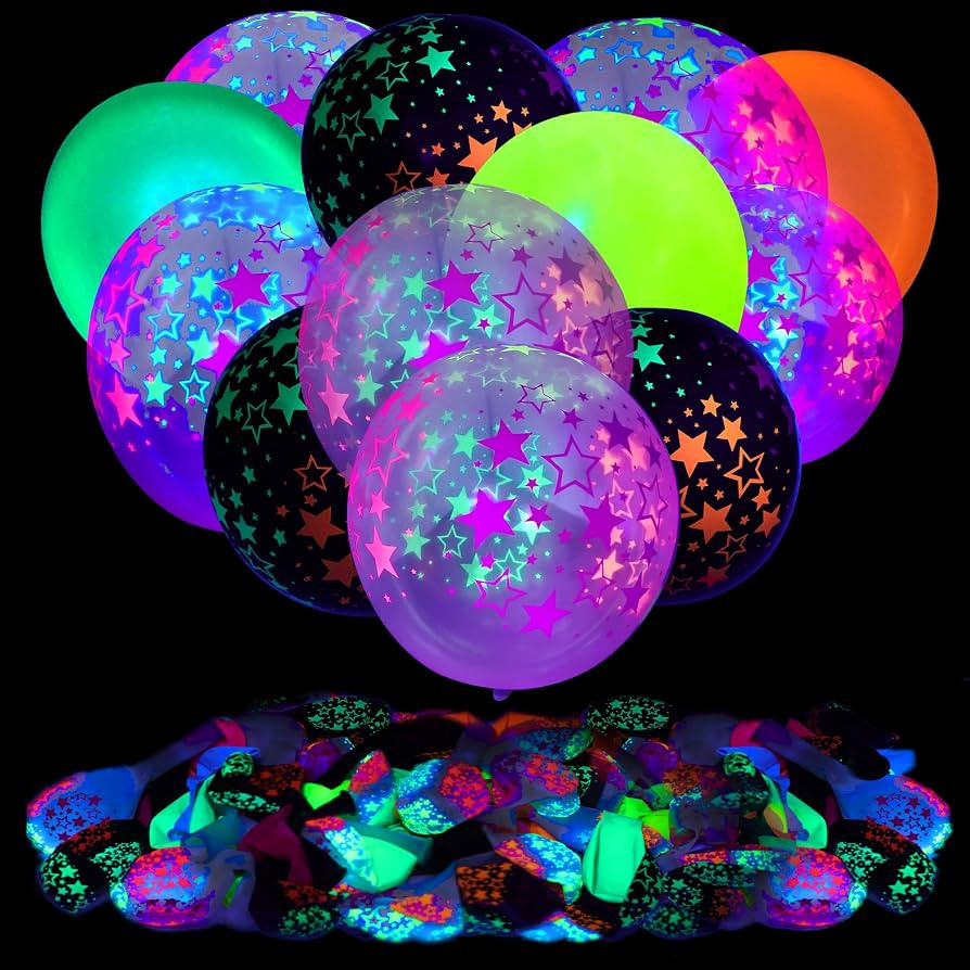 90 Pcs UV Neon Balloons ,Neon Stars Glow Party Balloons UV Black Light Balloons Glow in the dark ... | Amazon (US)