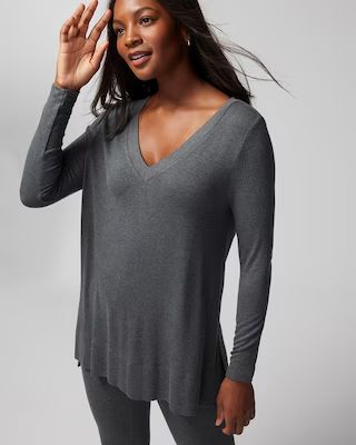 Cool Nights + Days Long-Sleeve V-Neck Top | SOMA
