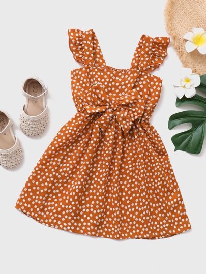 Toddler Girls Ditsy Floral Print Bow Front Cami Dress | SHEIN
