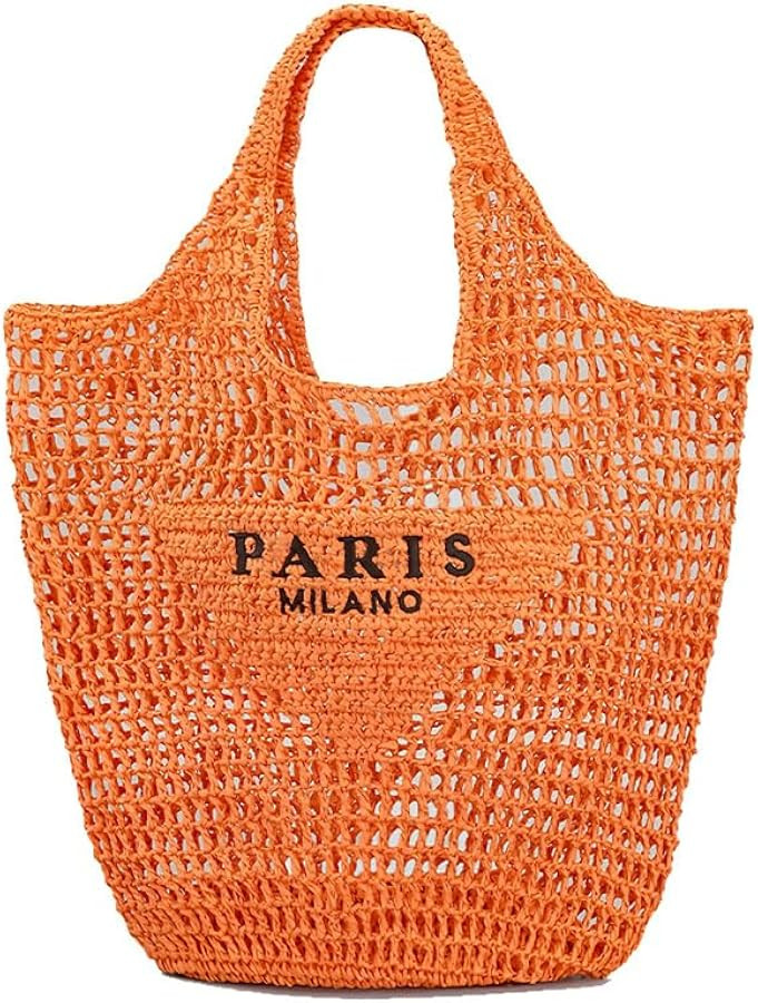 Straw Woven Bag Women's Beach Bag, Large Capacity Tote Hand Stitched Designer Crossbody Bag. | Amazon (US)