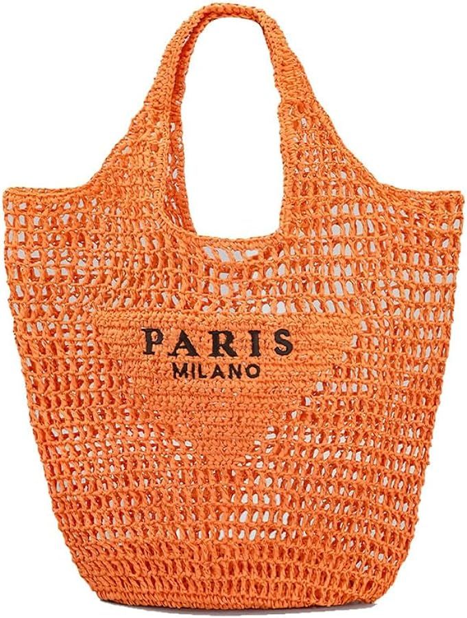 Straw Woven Bag Women's Beach Bag, Large Capacity Tote Hand Stitched Designer Crossbody Bag. | Amazon (US)