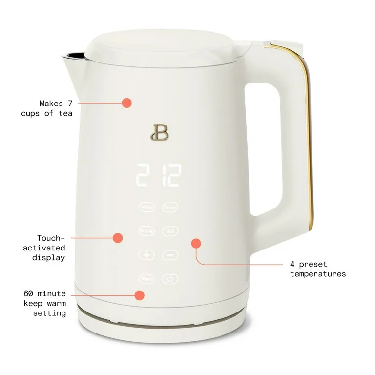 Beautiful 1.7L One-Touch Electric Kettle, White Icing by Drew Barrymore | Walmart (US)