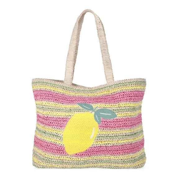 No Boundaries Women's Lemon Beach Tote Bag, Pink Lemon | Walmart (US)