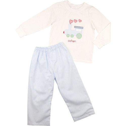 Blue Stripe Valentine Train Pant Set | Cecil and Lou