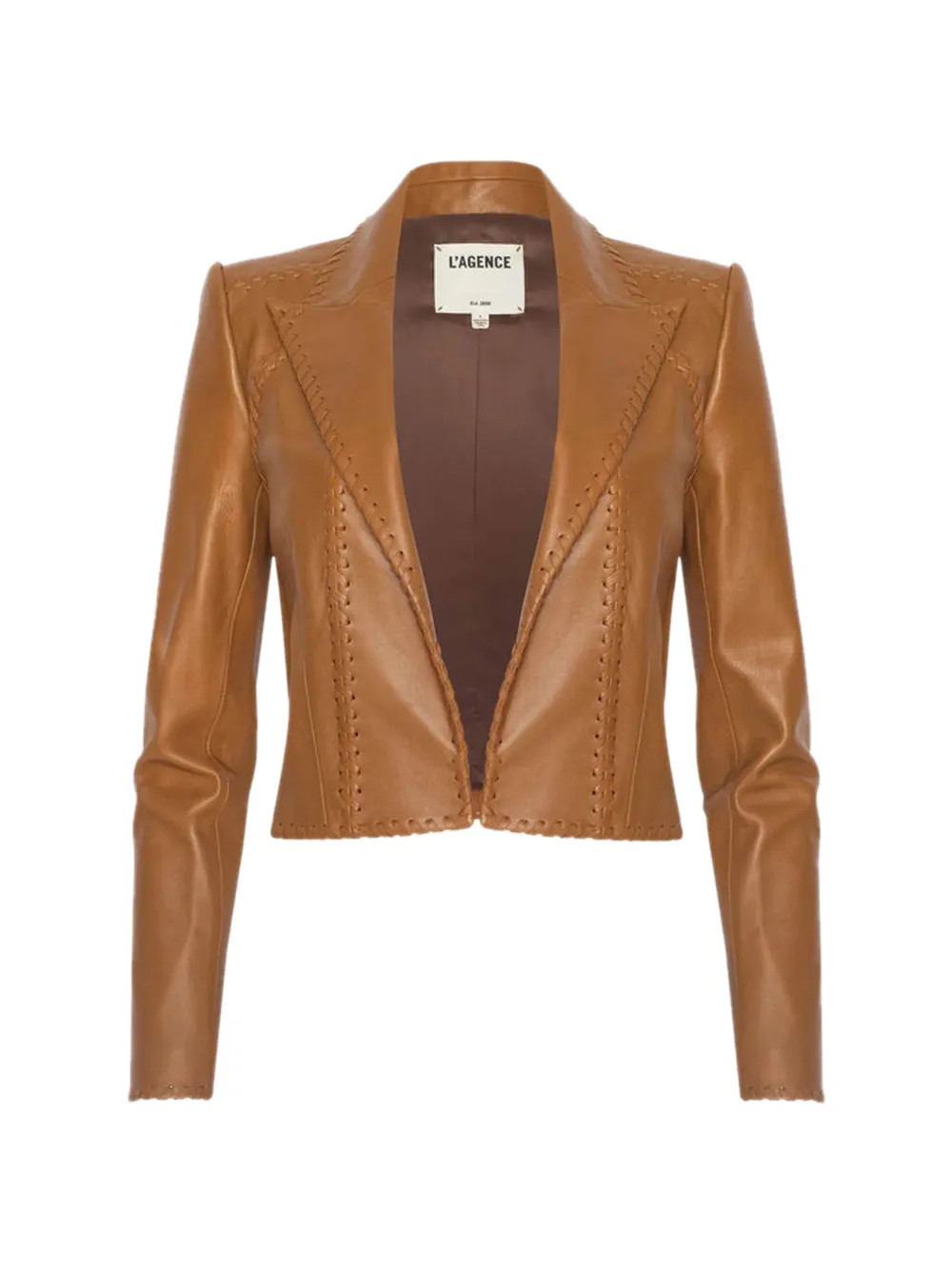 L'Agence Dulcie whipstitch leather jacket - Brown | Farfetch Global