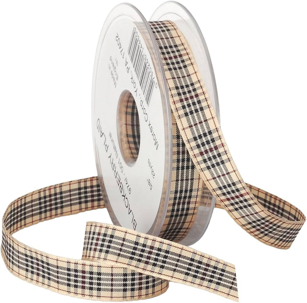 Morex BlackBerry Plaid Ribbon, 5/8-Inch by 22-Yard Spool, Natural | Amazon (US)
