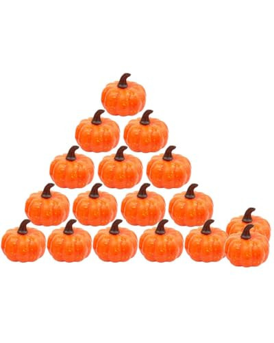 Orange Foam 2 Inch Mini Pumpkins for Decorating - 16PCS Small Plastic Pumpkins Bulk for Fall Decor, Orange Artificial Fake Pumpkin Perfect for Halloween Thanksgiving Decoration Fall Weding Decor | Amazon (US)