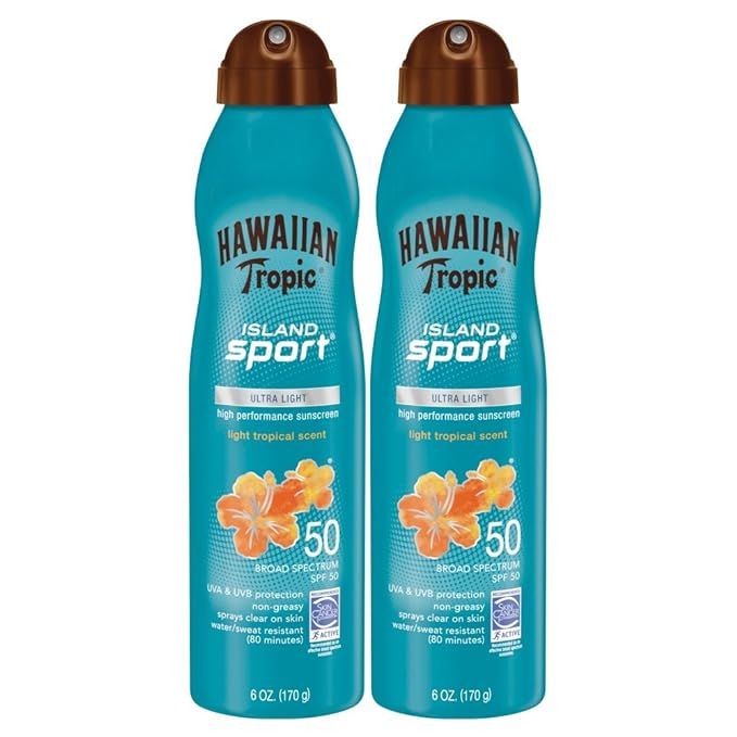 Hawaiian Tropic Sunscreen Island Sport Broad Spectrum Sunscreen Spray, SPF 50, 6 Ounce - Twin Pac... | Amazon (US)