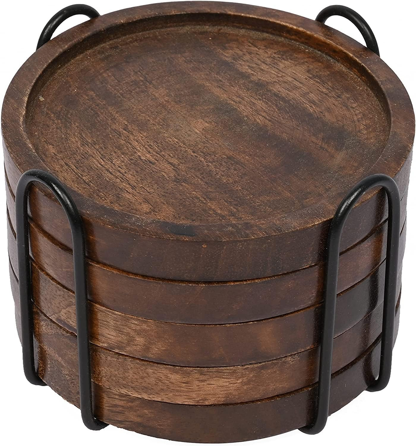 SAMHITA Mango Wood Coasters for Drinks with Iron Holder Stand Set of 5 for Countertop and Surface... | Amazon (US)