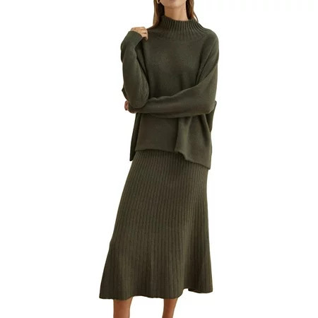 CenturyX Long Skirt Set for Women: Knitted Turtleneck Sweater with Matching Skirt | Walmart (US)
