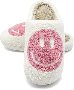 Smiley Face Slippers,Retro Soft Plush Lightweight House Slippers Slip-on Cozy Indoor Outdoor Slip... | Amazon (US)