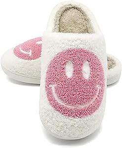 Smiley Face Slippers,Retro Soft Plush Lightweight House Slippers Slip-on Cozy Indoor Outdoor Slip... | Amazon (US)