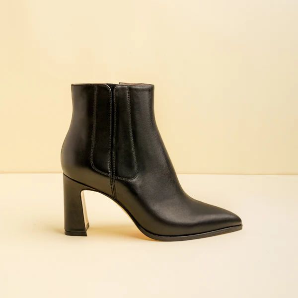 Black Calf Leather Bold Block Ankle Boot | ALLY Shoes
