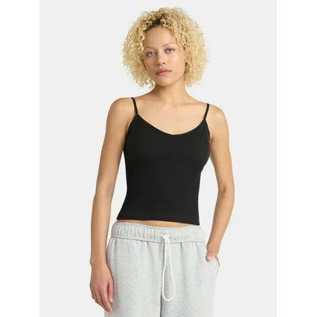 No Boundaries Seamless Miter Textured V-Neck Cami with Demi Cups, Women's | Walmart (US)