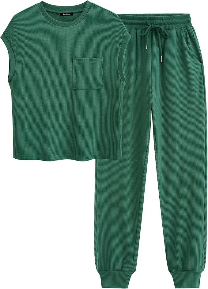 BTFBM Women's Two Piece Tracksuit Short Sleeve Tops Long Pants With Drawstring Outfits Jogger Set... | Amazon (US)