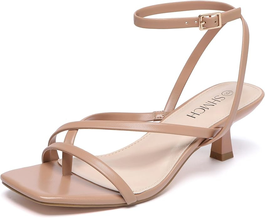 Kitten Heels for Women Low Strappy Lace Up Heels Square Toe Thong Ankle Strap Heels Fashion Comfo... | Amazon (US)