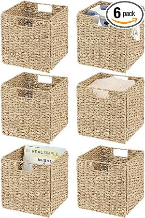 mDesign Seagrass Woven Cube Basket Organizer with Handles - Storage for Bedroom, Office, Living R... | Amazon (US)