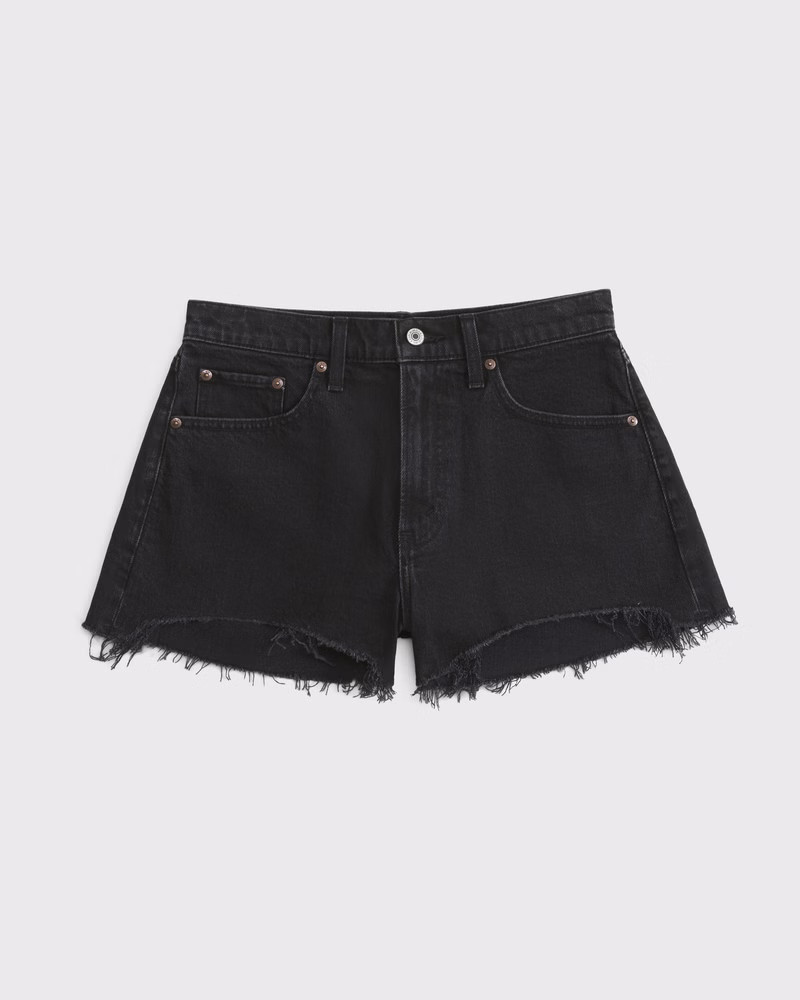 Abercrombie & Fitch Women's Curve Love High Rise Mom Short in Black Destroy - Size 31 | Abercrombie & Fitch (US)