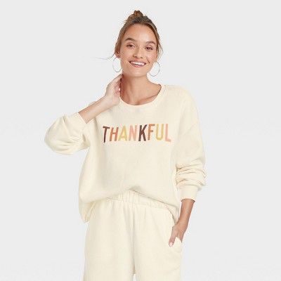 Women's Thankful Graphic Sweatshirt - Ivory | Target