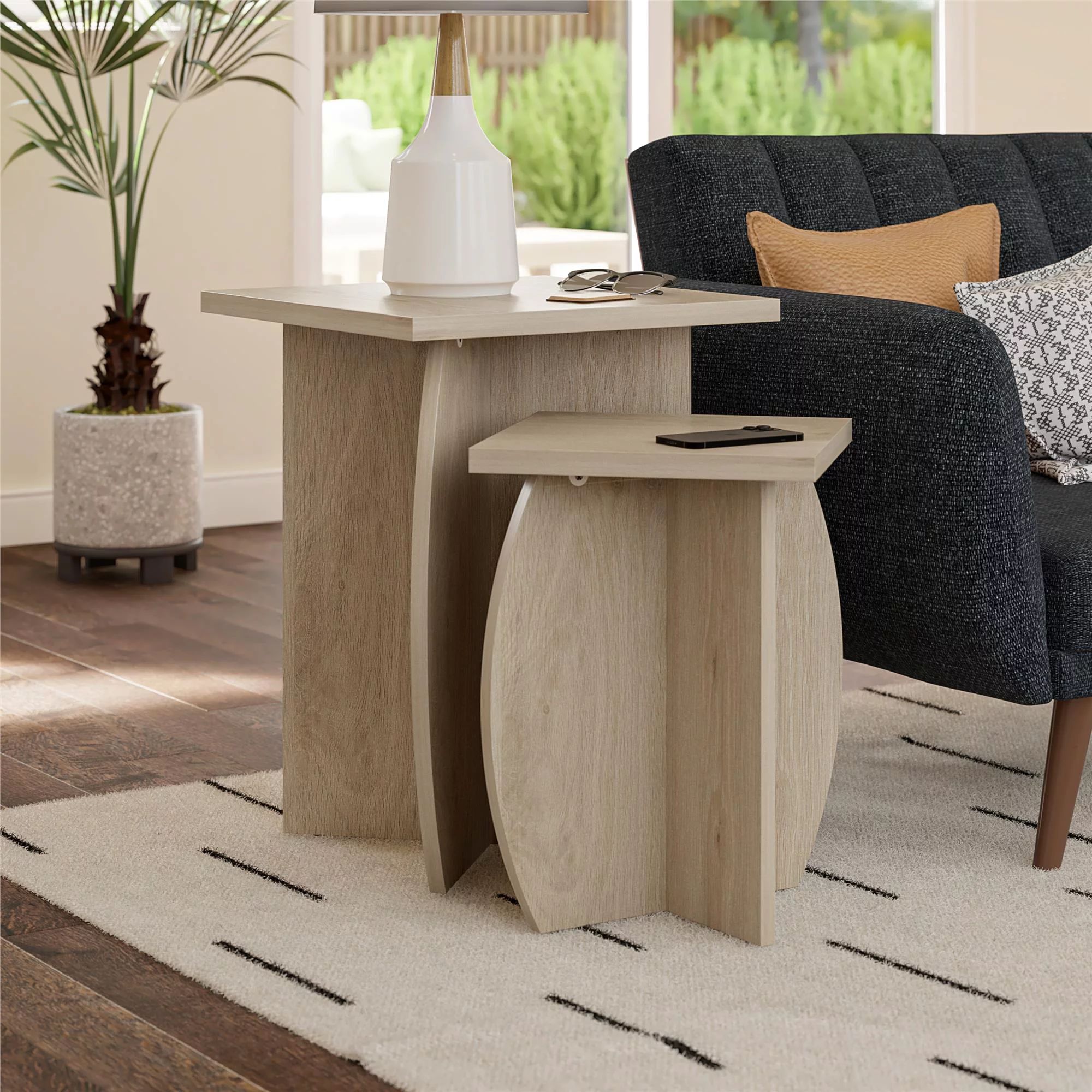 Novogratz Voler Set of 2 Minimalist Nesting End Tables, Light Oak | Walmart (US)