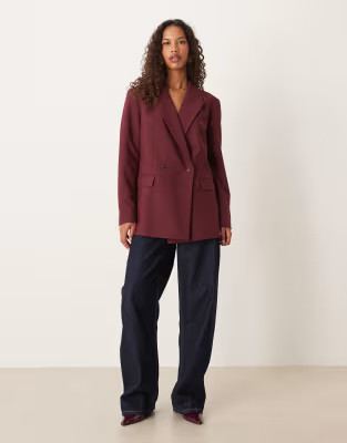 ASOS DESIGN double breasted blazer in dark cherry | ASOS | ASOS (Global)