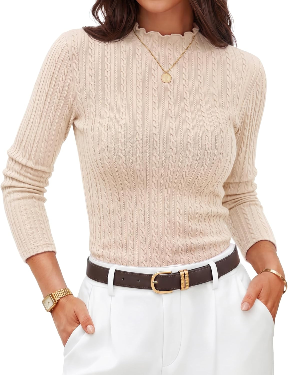 ZESICA Women's Mock Neck Fall Winter Long Sleeve Shirts Business Casual Top | Amazon (US)