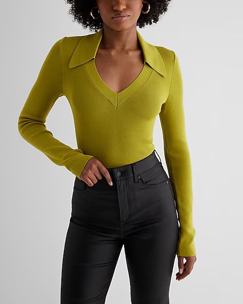 Silky Soft Fitted V-neck Polo Sweater | Express