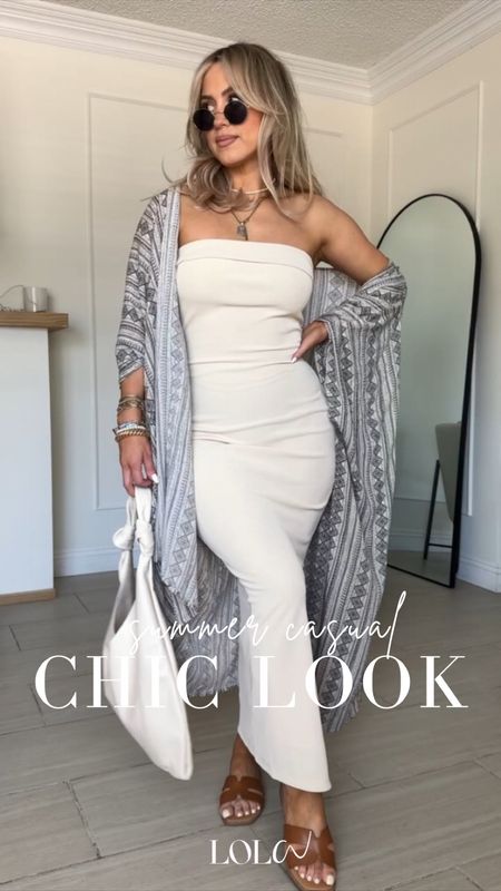 Casual chic midi dress summer look 😍🙌🏼

✔️ Small in dress + kimono 
✔️ this dress has stretch and us double lined! I have it in 3 other colors! 
✔️ beauty products shown in video are linked! 
✔️ I'm wearing nippies with this dress because I have small boobs, but I absolutely swear by the two strapless bras that I linked. The maiden form is one of my favorites, it's not very bulky which I really need in strapless bras. The adhesive bra is literally the best adhesive bra you'll ever try.

#LTKStyleTip #LTKFindsUnder50 #LTKU
