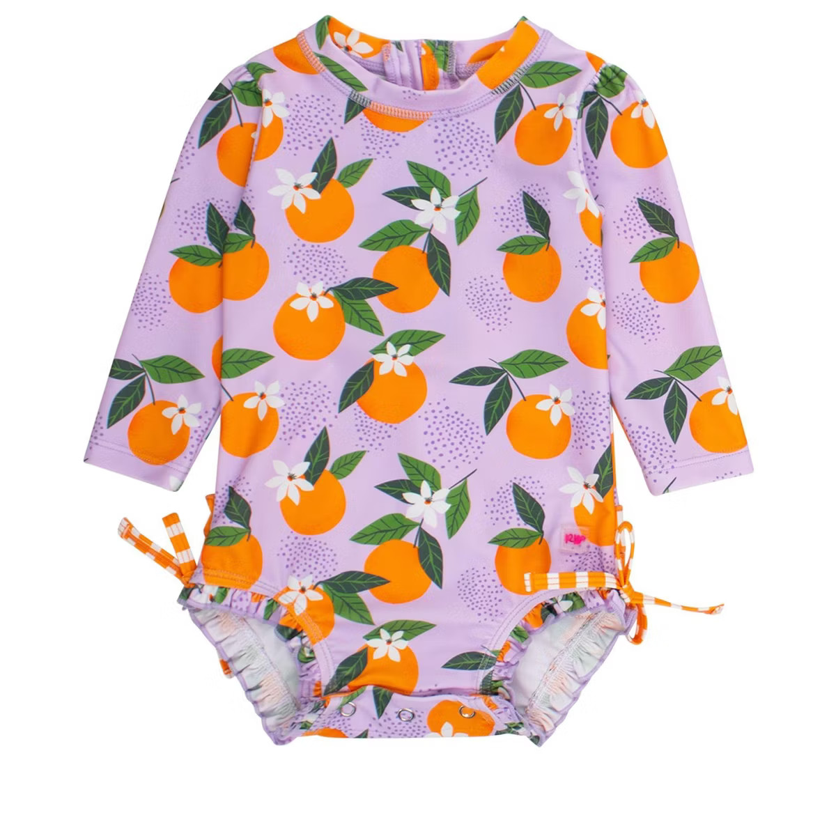RuffleButts Baby Girls Orange You The Sweetest Long Sleeve UPF50+ One Piece Rash Guard | Target