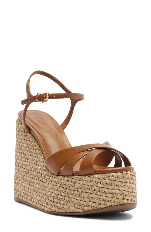 Schutz Keefa Platform Wedge Ankle Strap Sandal in Burnt Honey at Nordstrom, Size 11 | Nordstrom