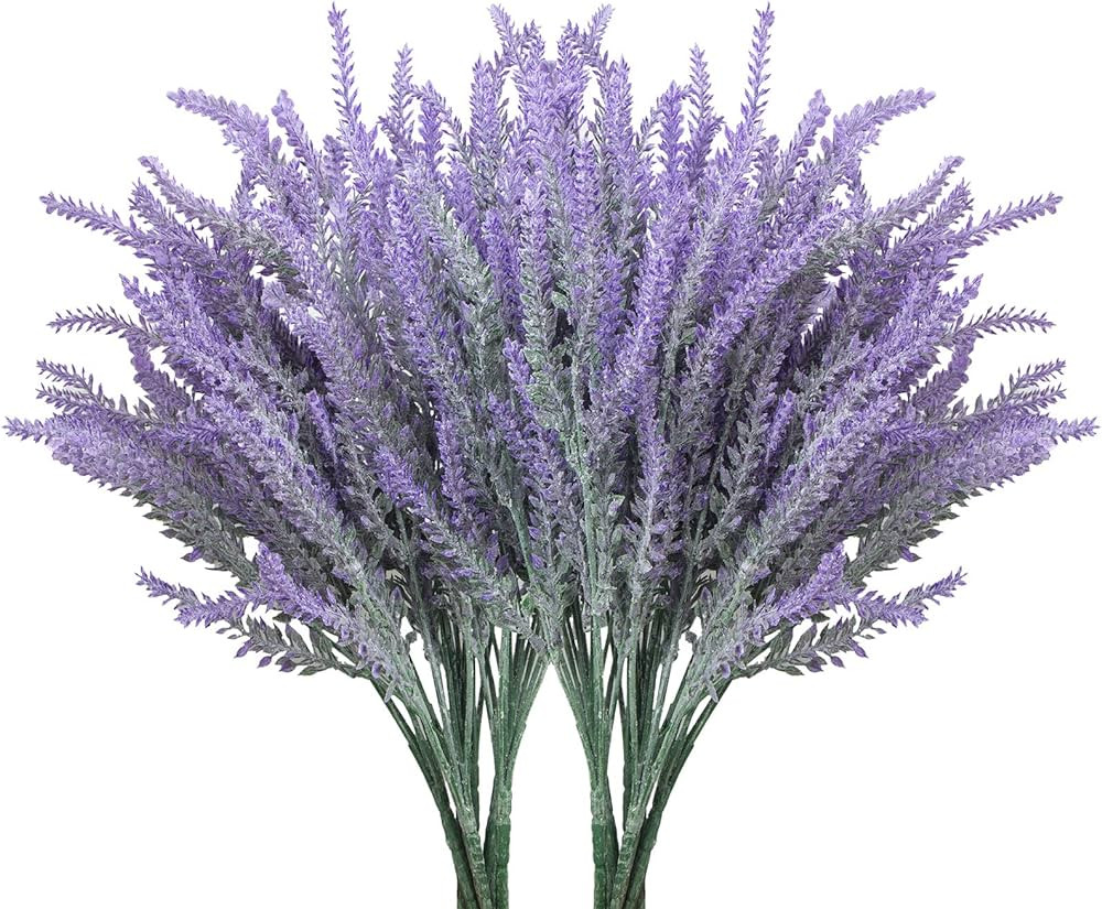 10 Bundles Fake Flowers Artificial Lavender Faux Plastic Plants for Home Decor Wedding Kitchen Ga... | Amazon (US)